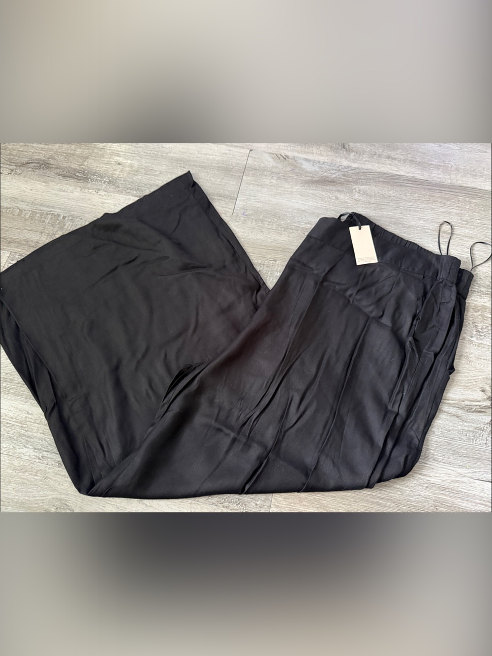 Black Wide-Leg Pull-On Pants with Tie Waist